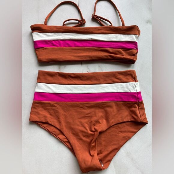 New l*space rebel Portia stripe amber high waist bikini set - Picture 3 of 8